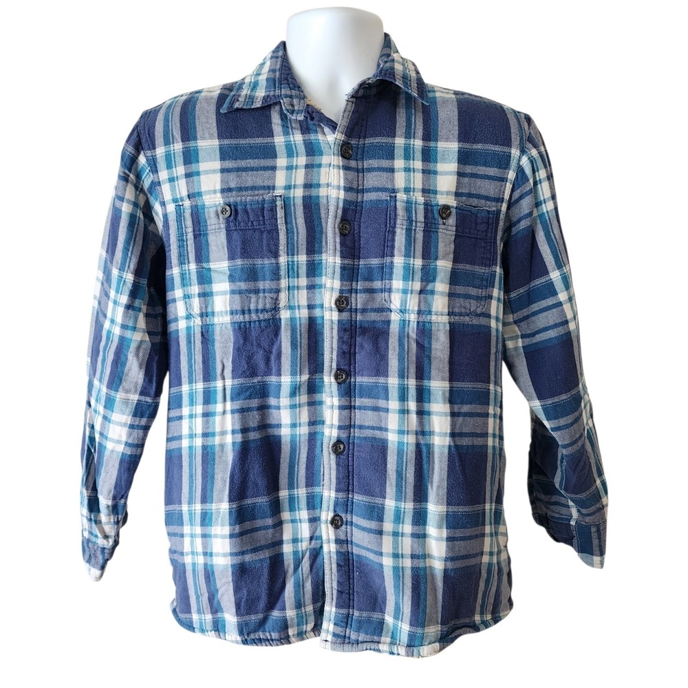 Wrangler Sherpa Lined Plaid Flannel Button Front Shirt Men's Small Blue Cotton